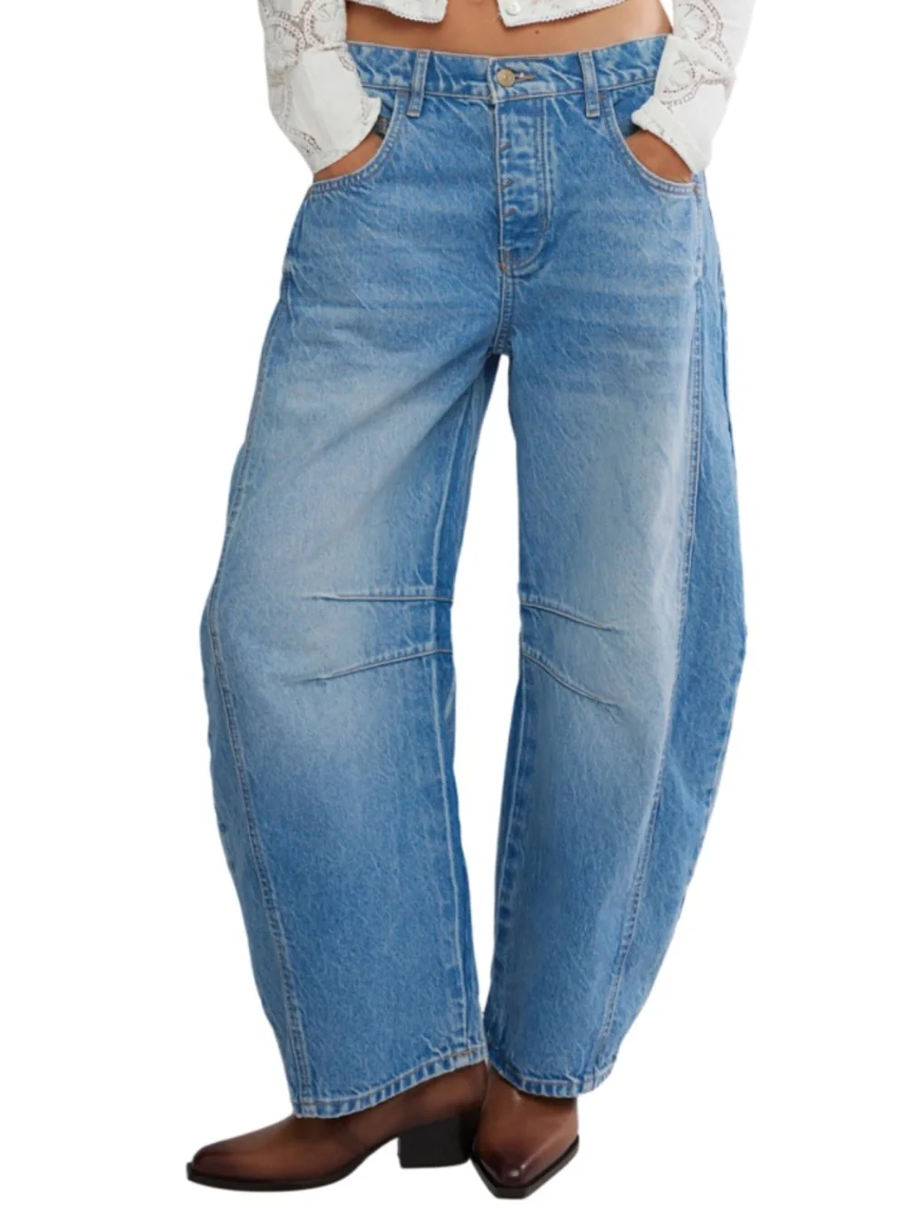 Free People Light Blue High-Rise Wide Leg Jeans - Picture 4 of 16